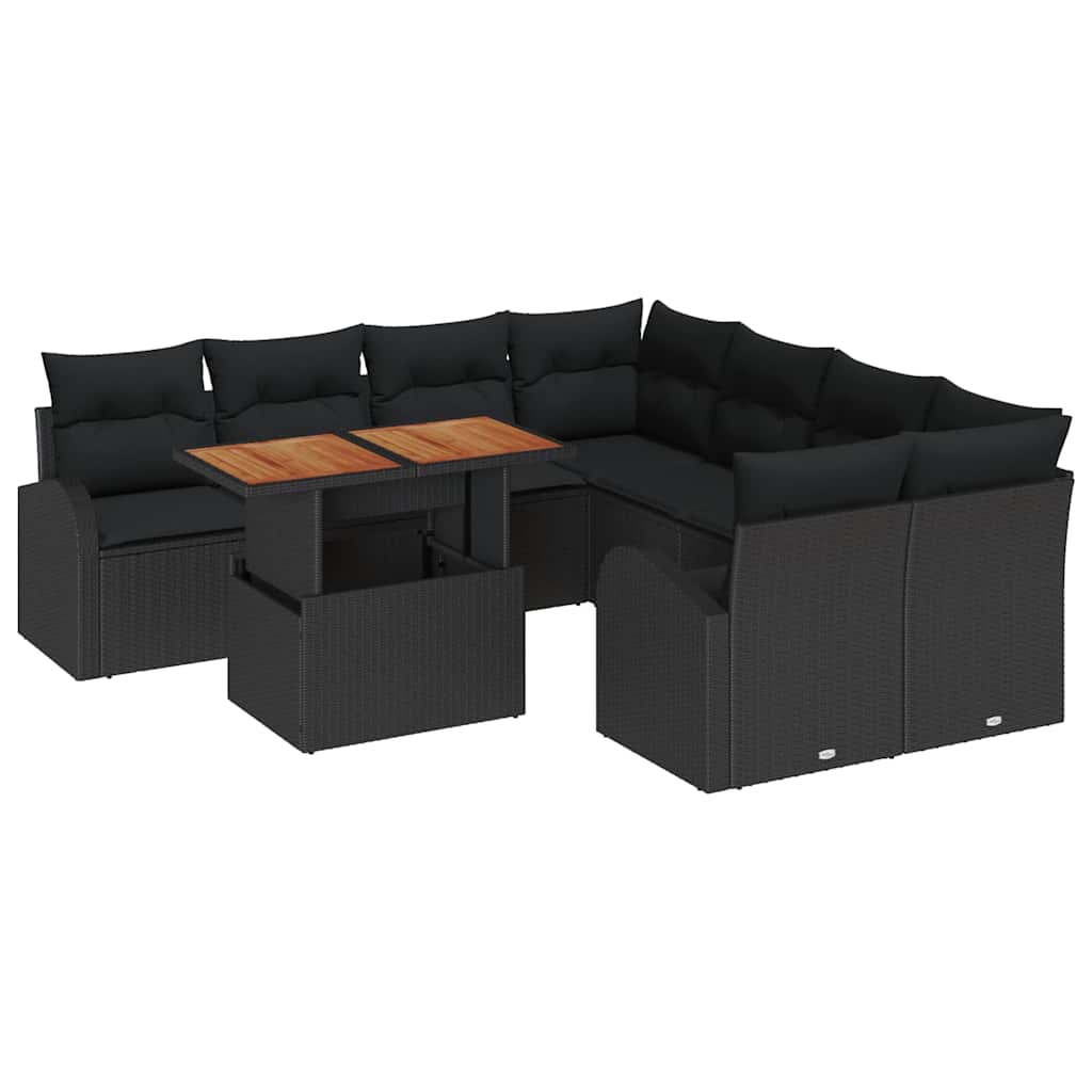 Tuin Sofa Set 9 st Zwart
