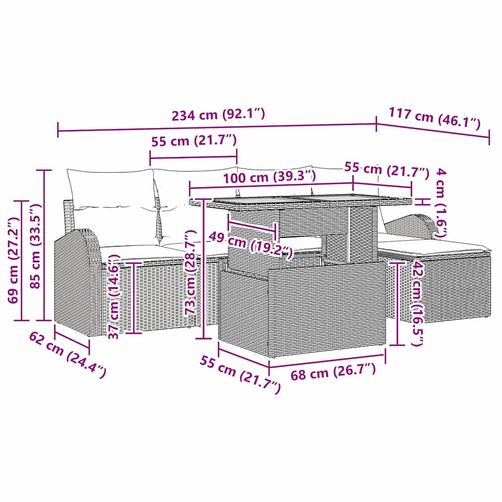 Tuin Sofa Set 6 st Zwart en crème
