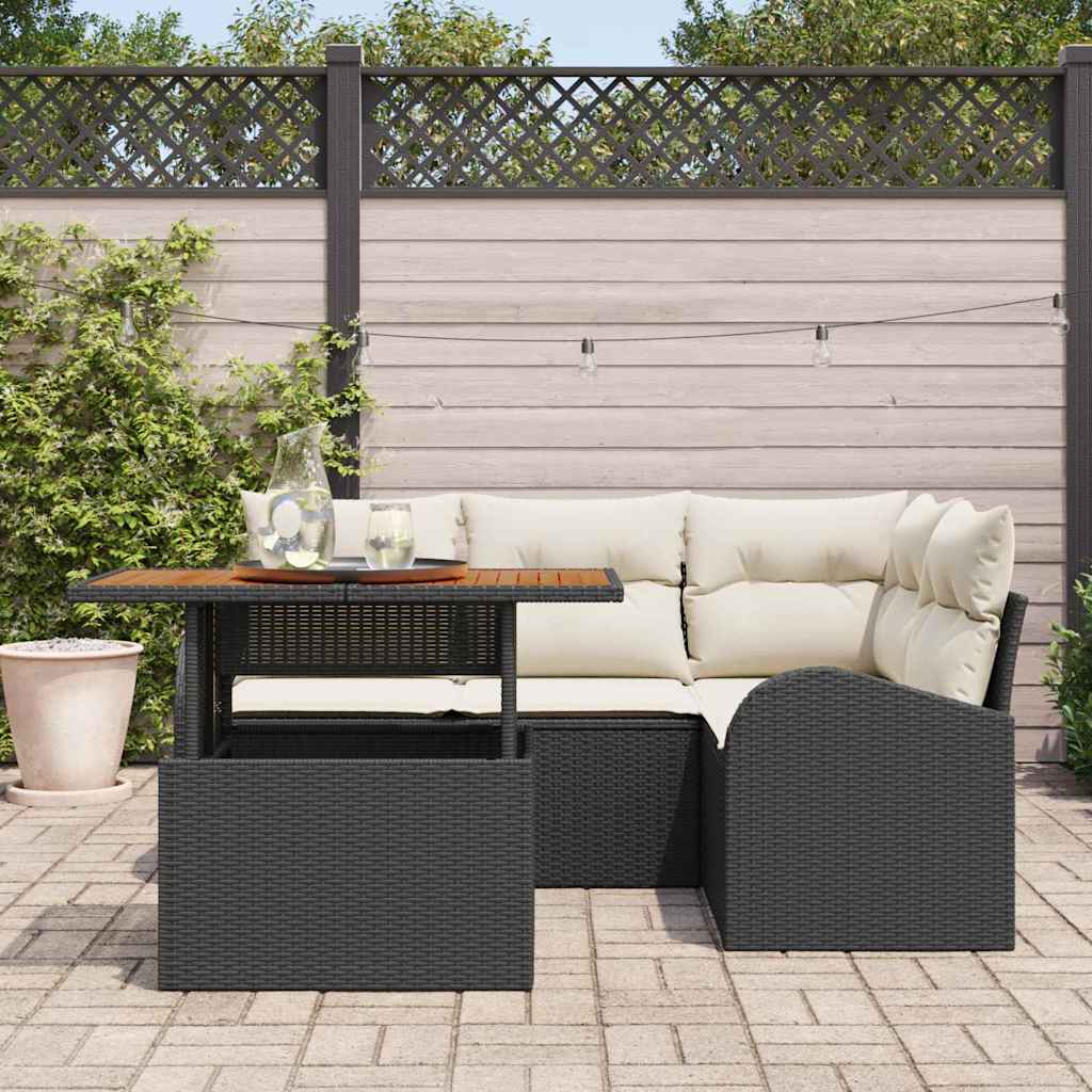 Tuin Sofa Set met kussen 5 pcs Zwart en crème
