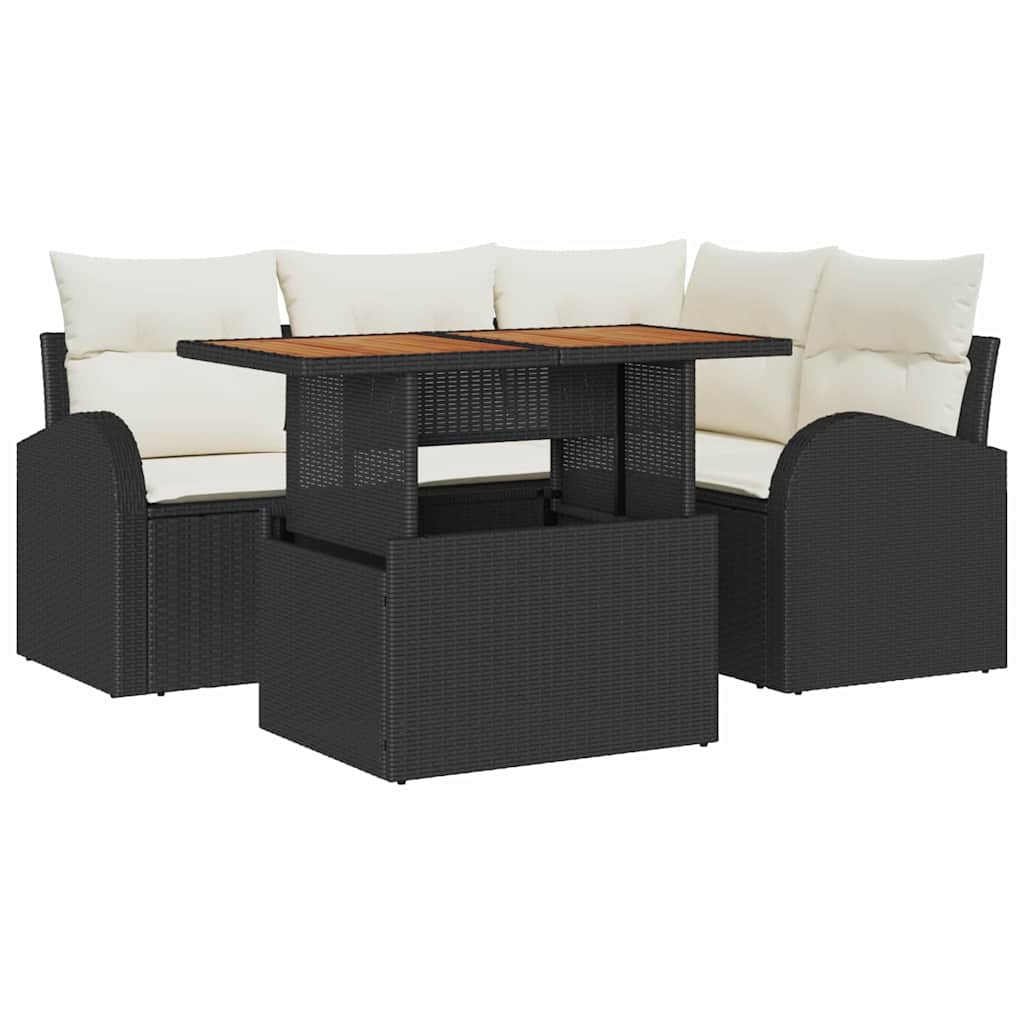 Tuin Sofa Set met kussen 5 pcs Zwart en crème