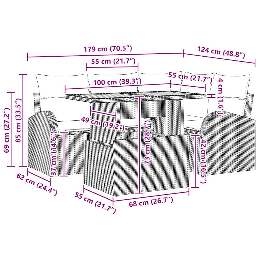 Tuin Sofa Set met kussen 5 pcs Zwart en crème