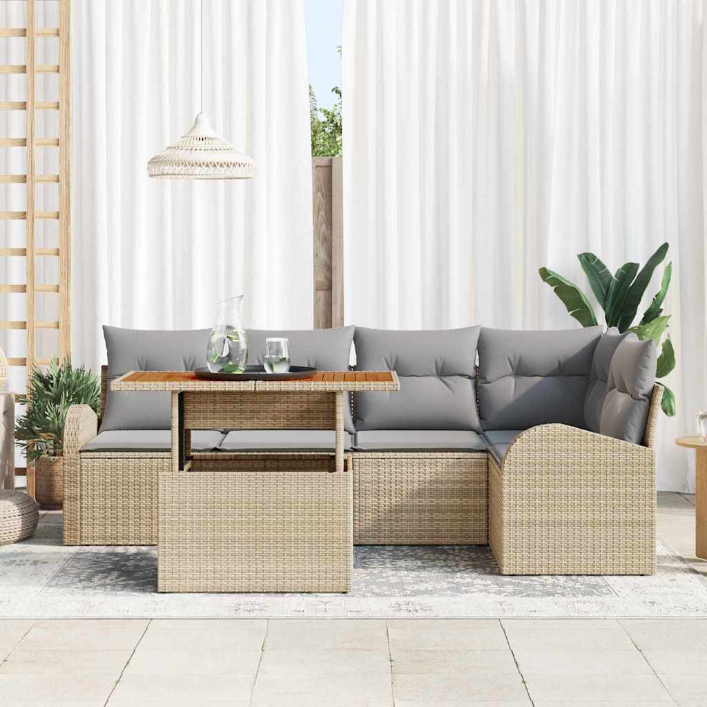 Tuin Sofa Set 6 st beige en lichtgrijs