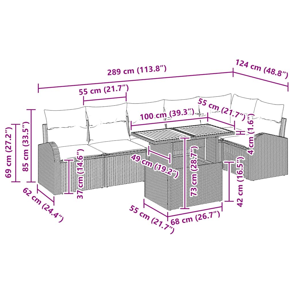 Tuin Sofa Set 7 st Zwart en Crème