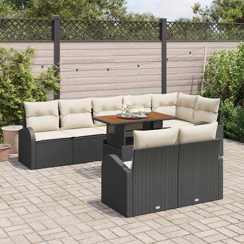 Tuin Sofa Set 9 st Zwart en crème
