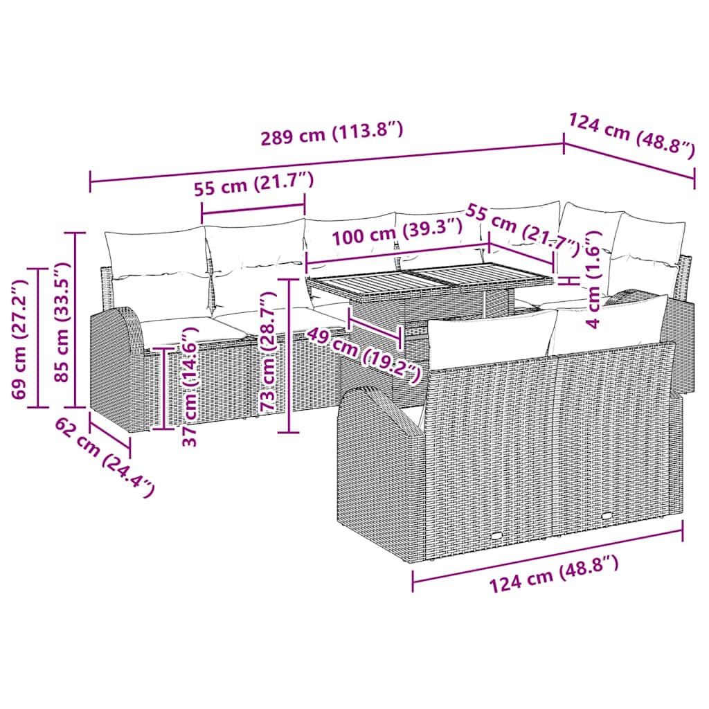 Tuin Sofa Set 9 st Grijs