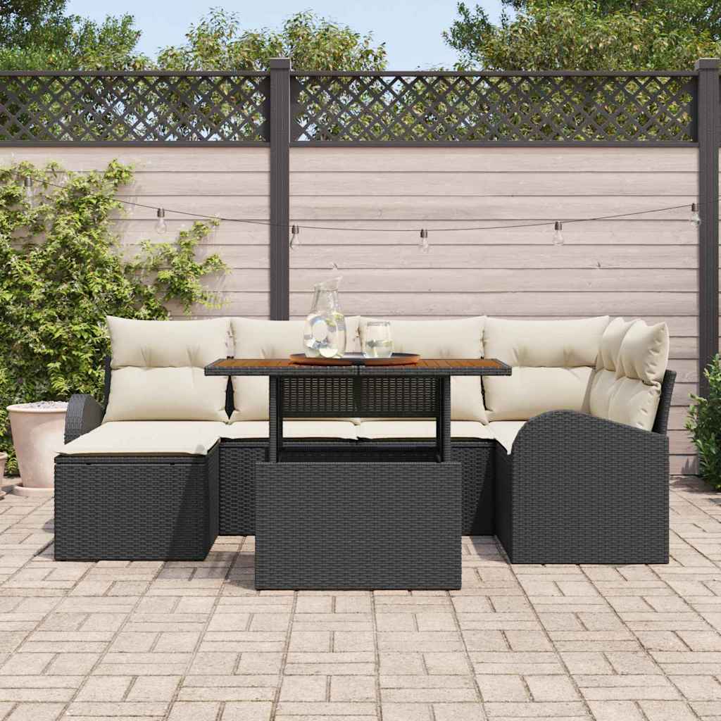 Tuin Sofa Set met kussen 7 pcs Zwart en crème