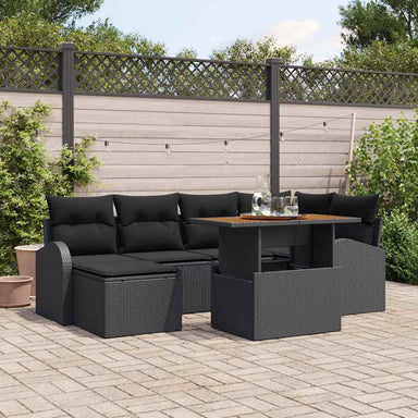 Tuin Sofa Set 7 st Zwart Poly rattan en gepoedercoat staal