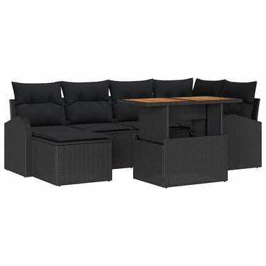 Tuin Sofa Set 7 st Zwart Poly rattan en gepoedercoat staal