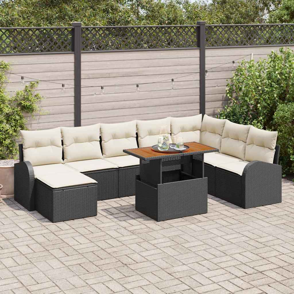 Tuin Sofa Set met kussen 9 pcs Zwart en crème