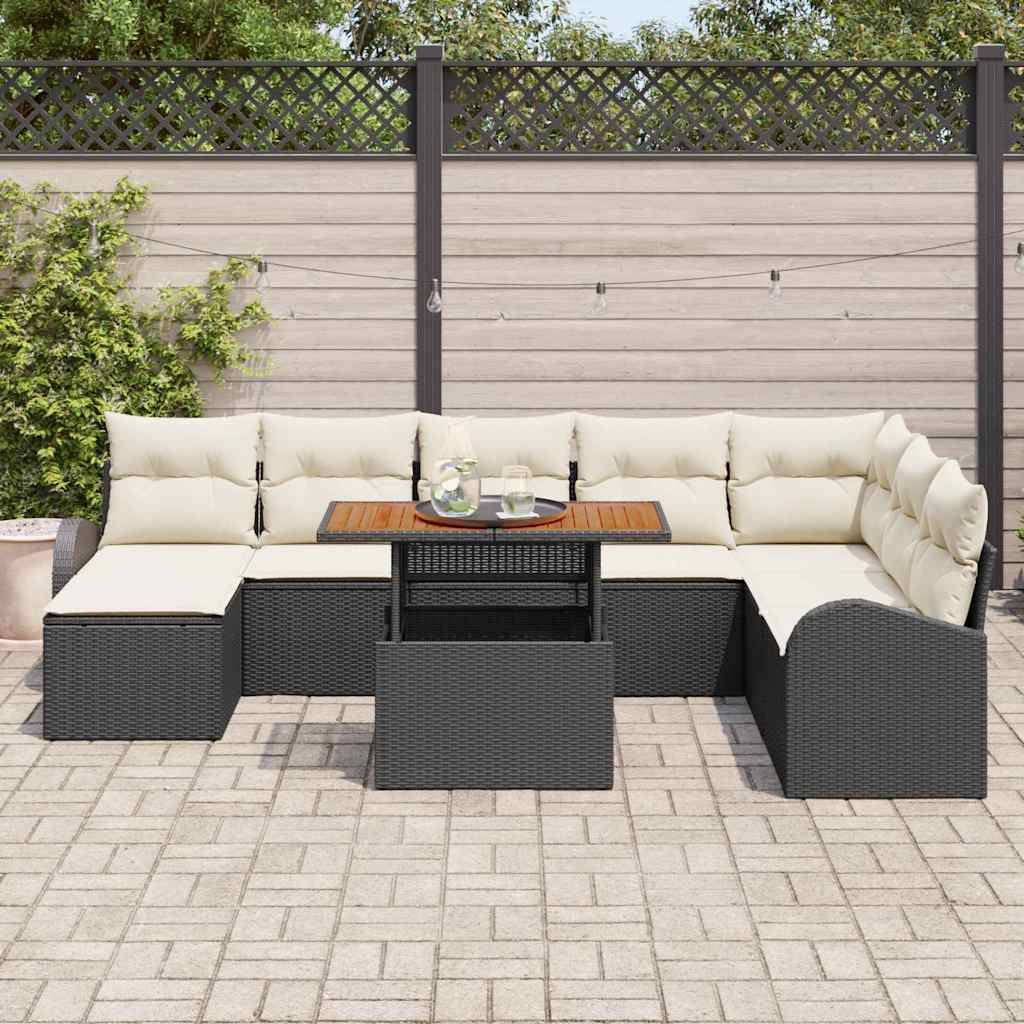 Tuin Sofa Set met kussen 9 pcs Zwart en crème