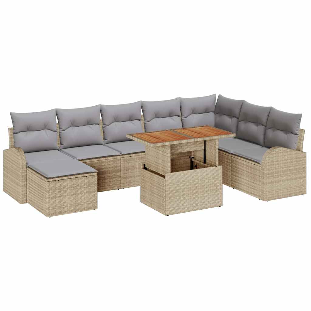 Tuin Sofa Set 9 st beige en lichtgrijs