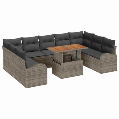 Tuin Sofa Set 10 st Grijs Poly rattan en gepoedercoat staal