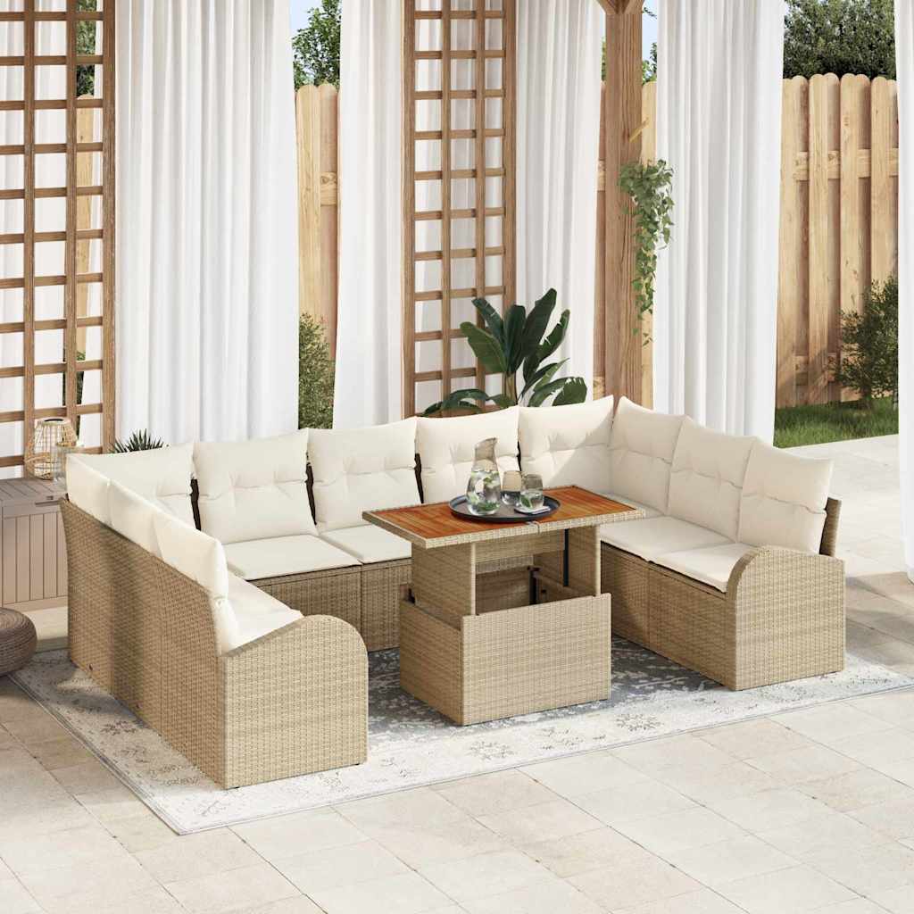 Tuin Sofa Set 10 st beige en crèmekleurig