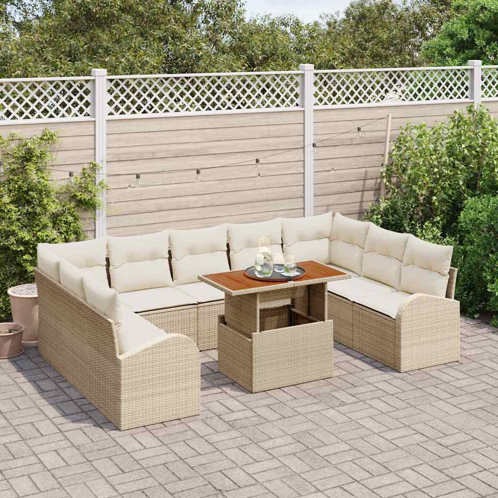 Tuin Sofa Set 10 st beige en crèmekleurig