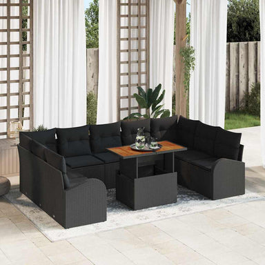 Tuin Sofa Set 10 st Zwart Poly rattan en gepoedercoat staal
