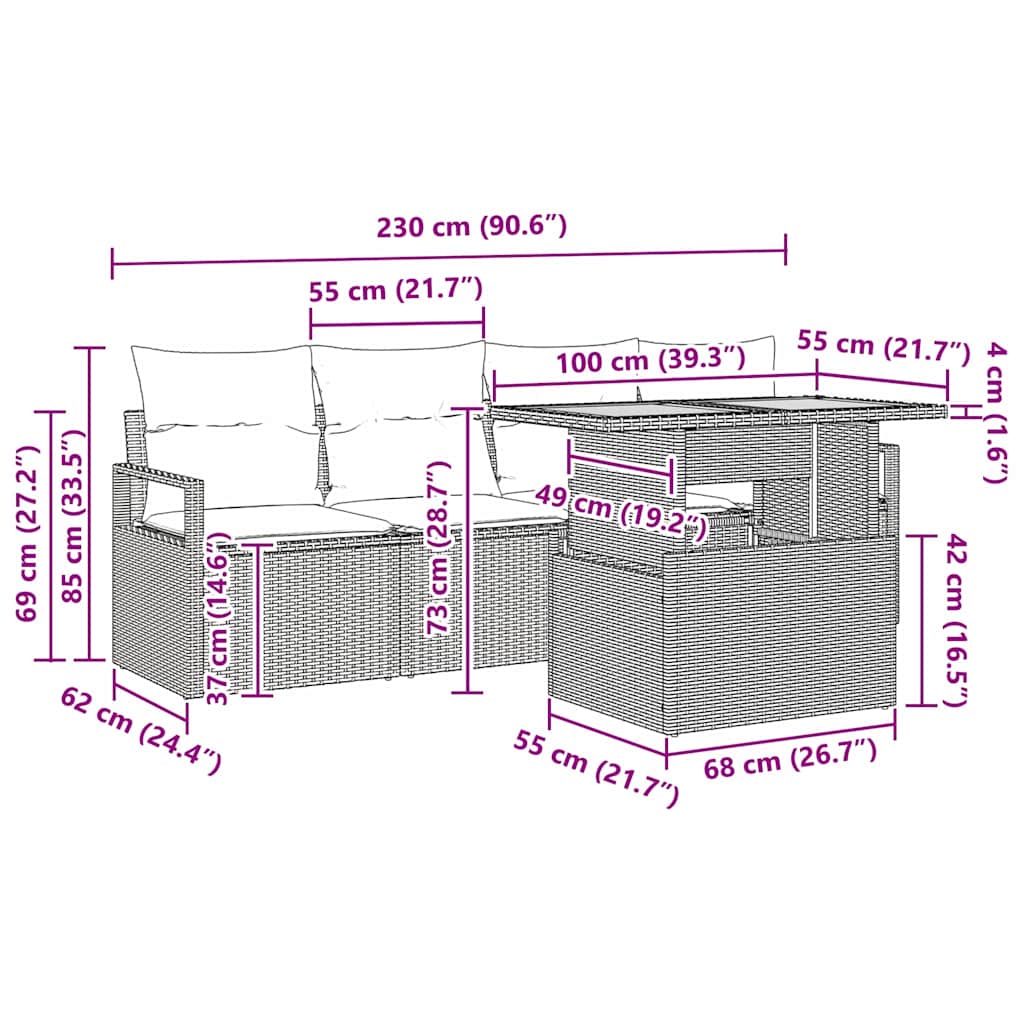 Tuin Sofa Set 5 st 4-Aantal zitplaatsen Grijs
