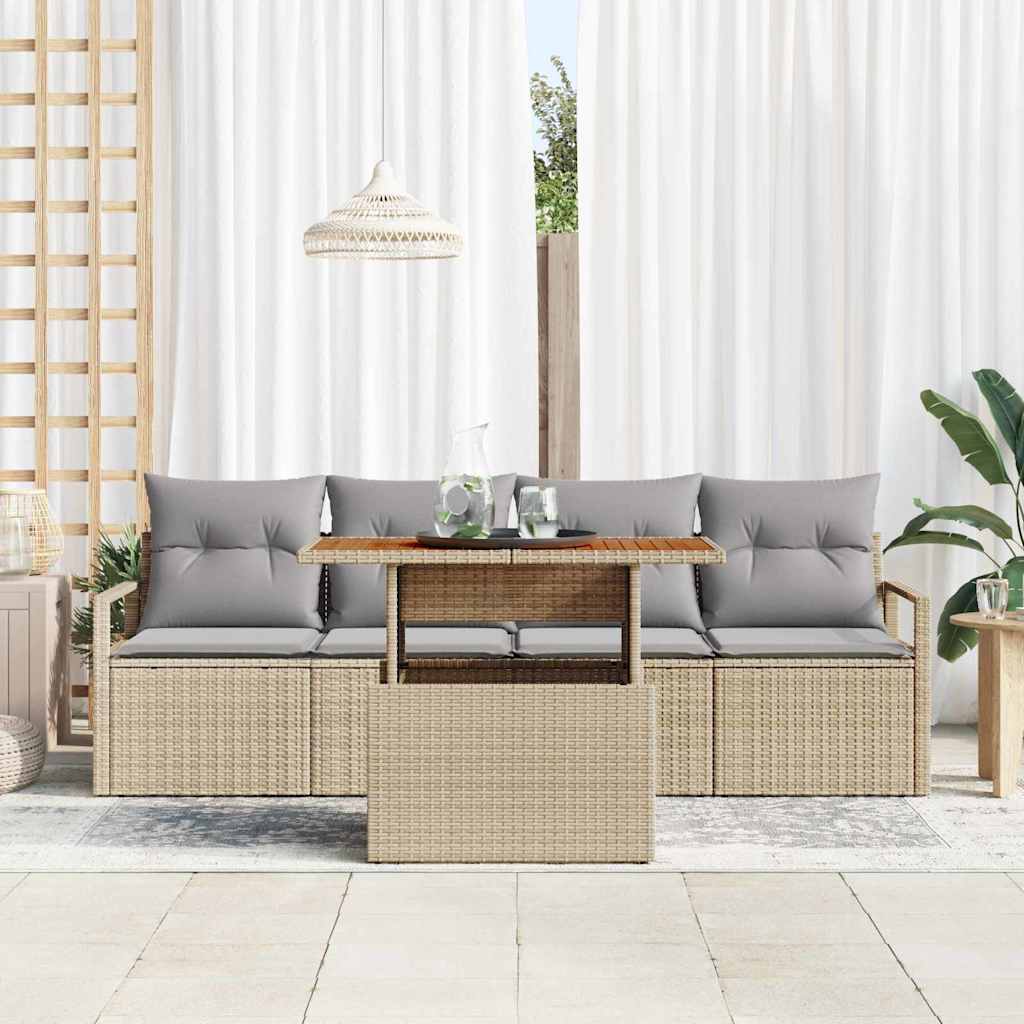 Tuin Sofa Set 5 st 4-Aantal zitplaatsen beige en lichtgrijs