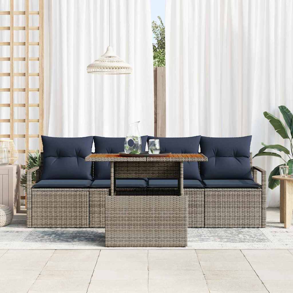 Tuin Sofa Set 5 st 4-Aantal zitplaatsen grijs en marineblauw
