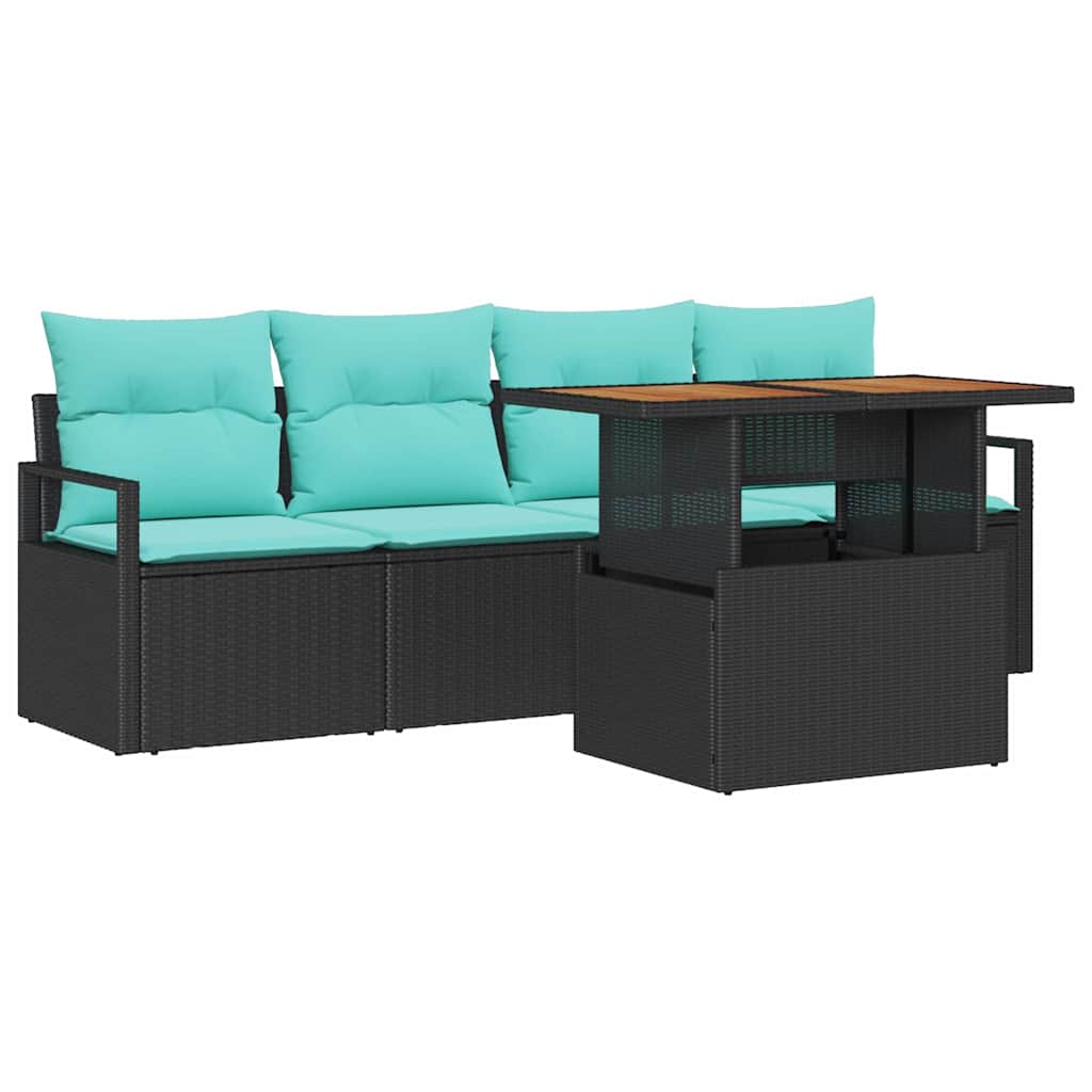 Tuin Sofa Set 5 st 4-Aantal zitplaatsen Zwart en blauw