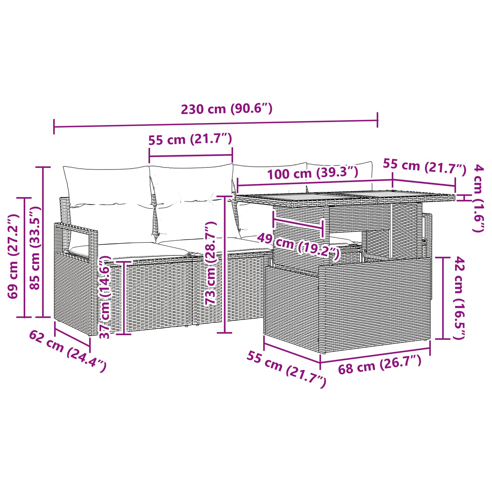 Tuin Sofa Set 5 st 4-Aantal zitplaatsen Zwart en blauw