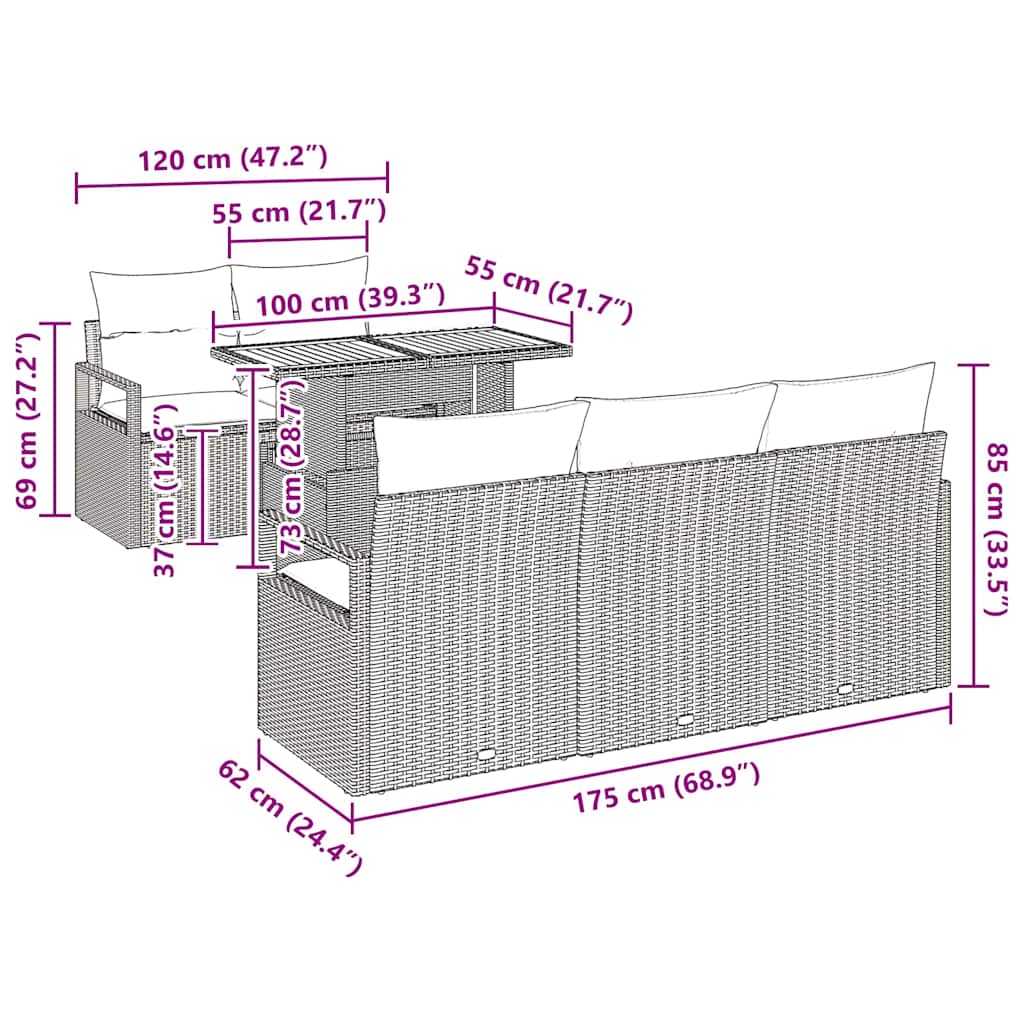 Tuin Sofa Set 6 st 5-Aantal zitplaatsen Grijs