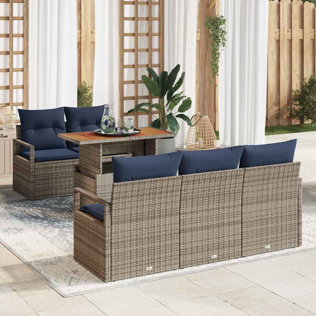 Tuin Sofa Set 6 st 5-Aantal zitplaatsen grijs en marineblauw