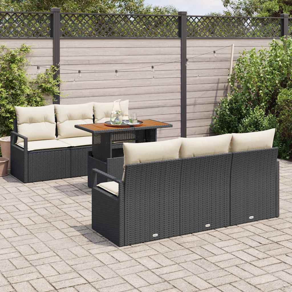 Tuin Sofa Set 7 st 6-Aantal zitplaatsen Zwart en crème