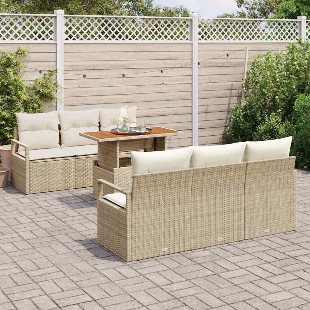 Tuin Sofa Set 7 st 6-Aantal zitplaatsen beige en crèmekleurig