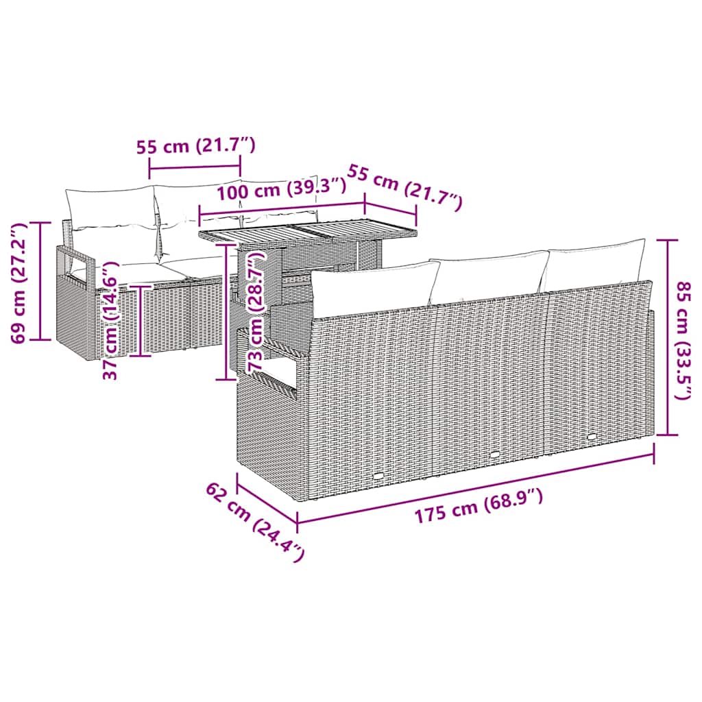 Tuin Sofa Set 7 st 6-Aantal zitplaatsen beige en crèmekleurig