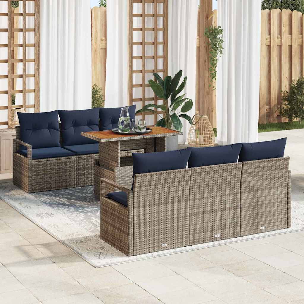 Tuin Sofa Set 7 st 6-Aantal zitplaatsen grijs en marineblauw
