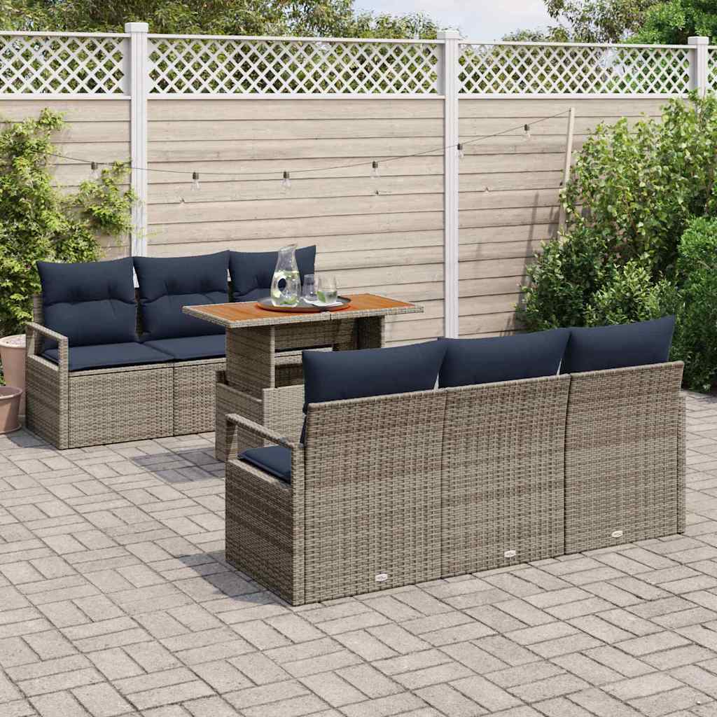 Tuin Sofa Set 7 st 6-Aantal zitplaatsen grijs en marineblauw