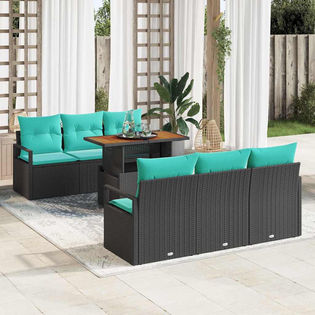 Tuin Sofa Set 7 st 6-Aantal zitplaatsen Zwart en blauw
