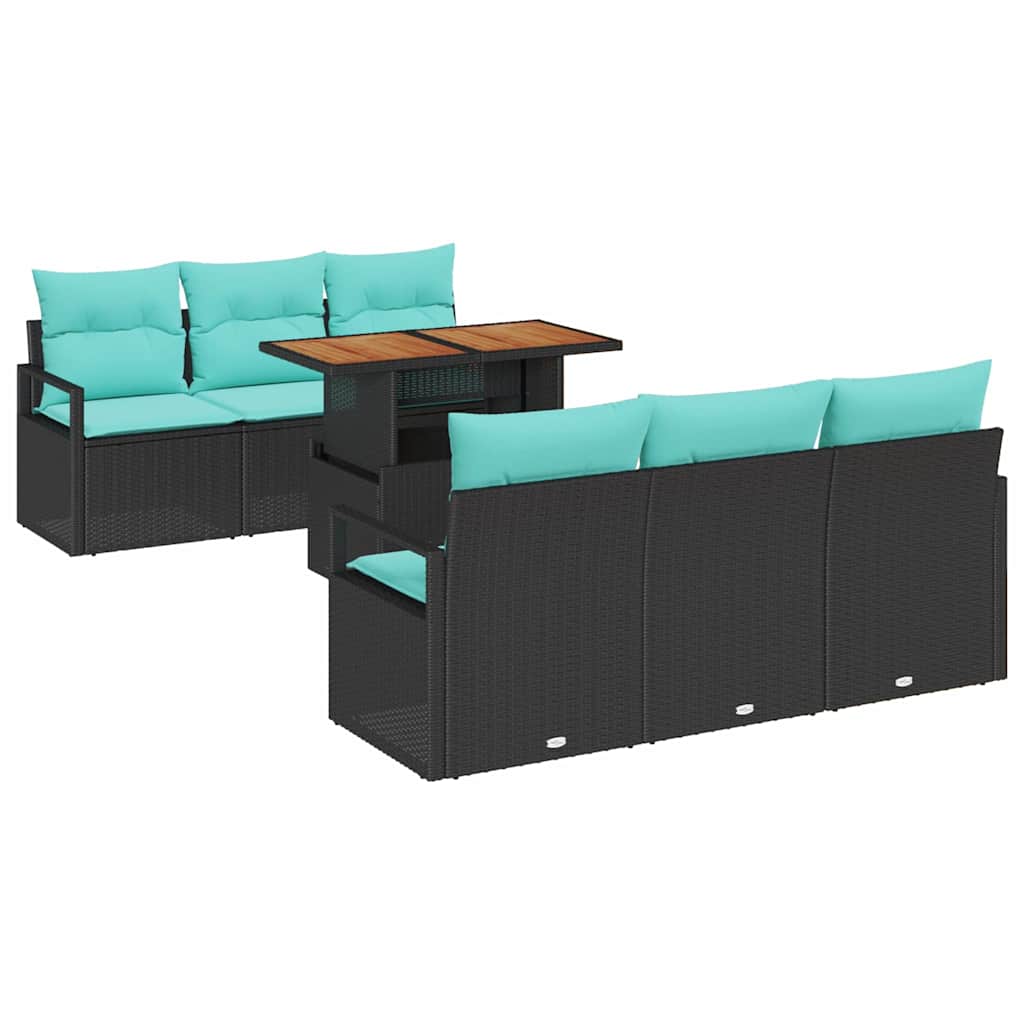 Tuin Sofa Set 7 st 6-Aantal zitplaatsen Zwart en blauw
