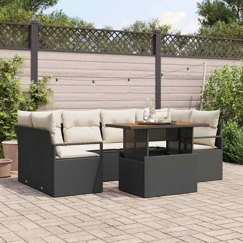 Tuin Sofa Set 7 st 6-Aantal zitplaatsen Zwart en crème