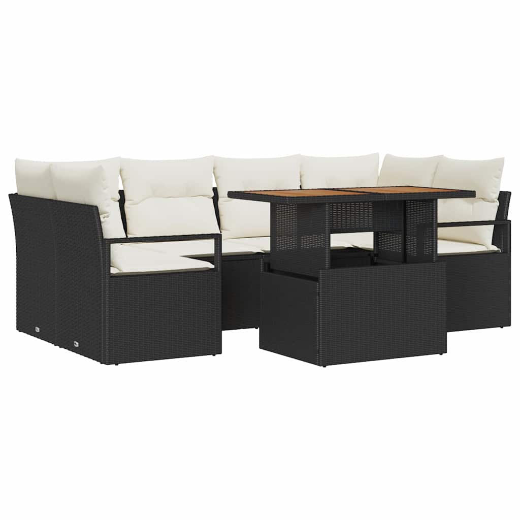 Tuin Sofa Set 7 st 6-Aantal zitplaatsen Zwart en crème