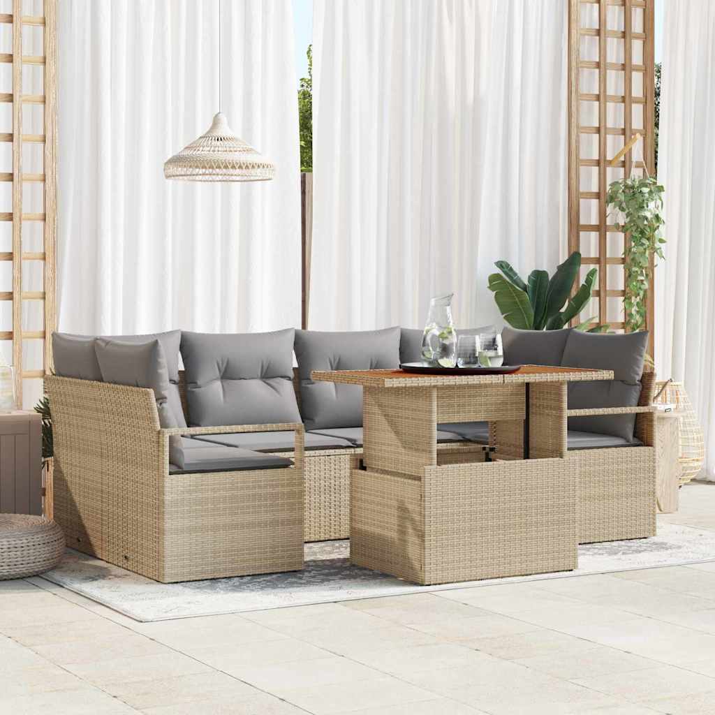 Tuin Sofa Set 7 st 6-Aantal zitplaatsen beige en lichtgrijs