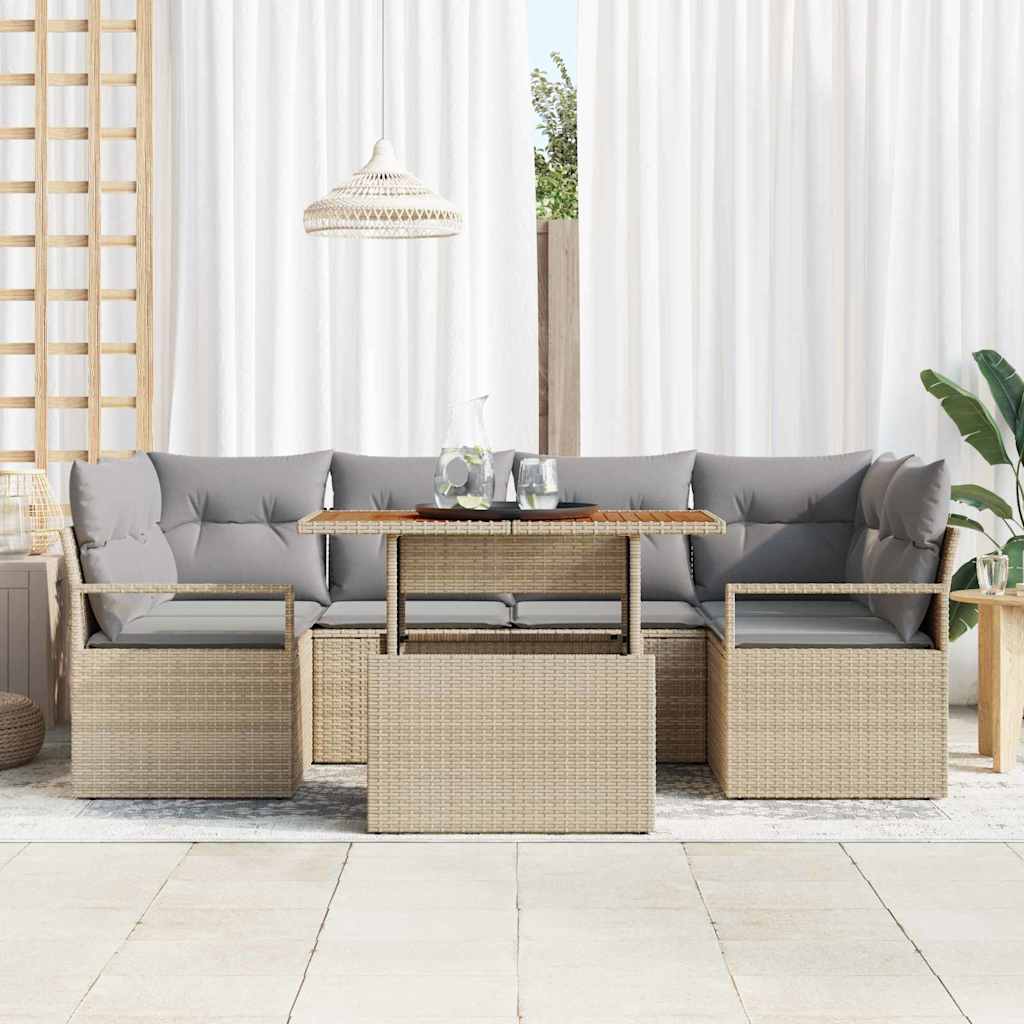 Tuin Sofa Set 7 st 6-Aantal zitplaatsen beige en lichtgrijs