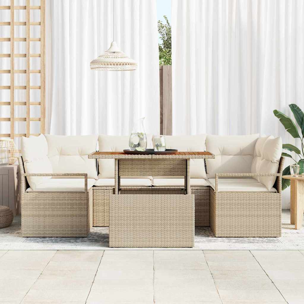 Tuin Sofa Set 7 st 6-Aantal zitplaatsen beige en crèmekleurig