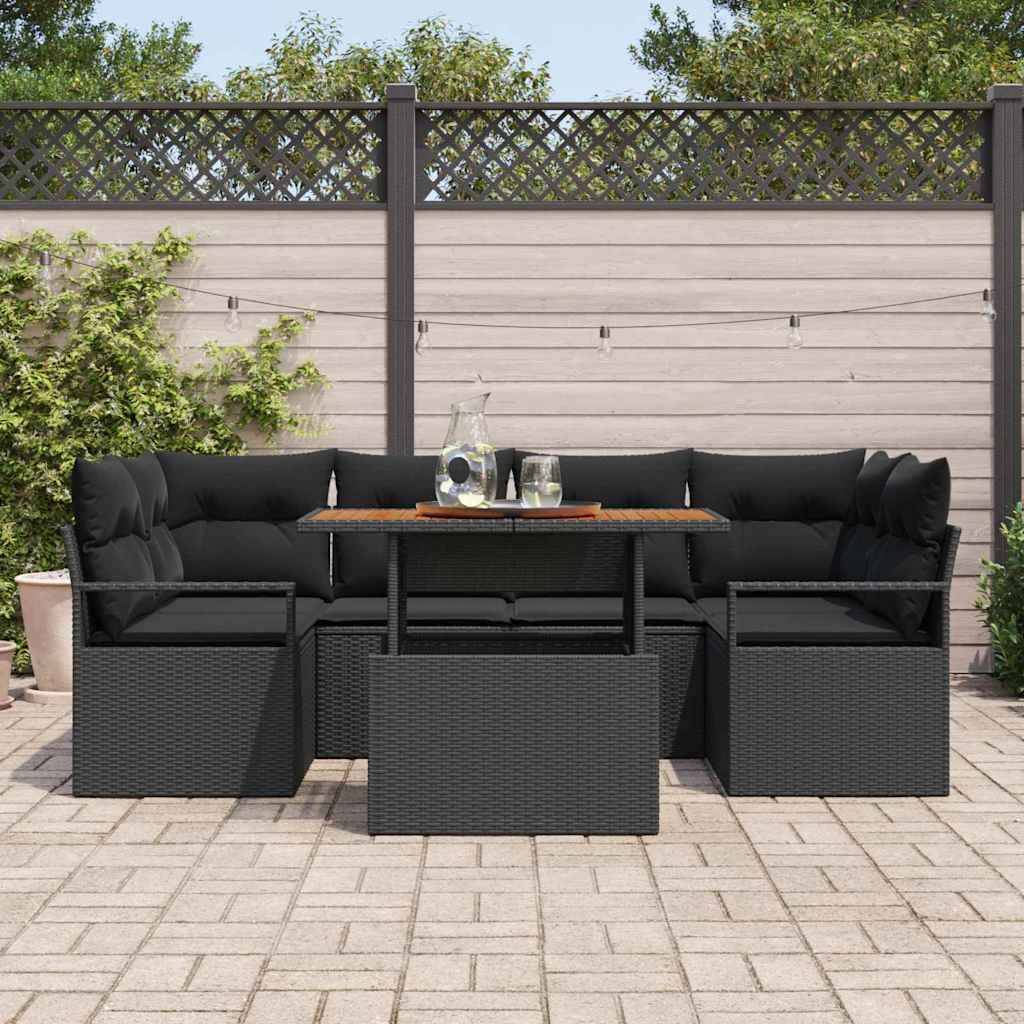 Tuin Sofa Set 7 st 6-Aantal zitplaatsen Zwart