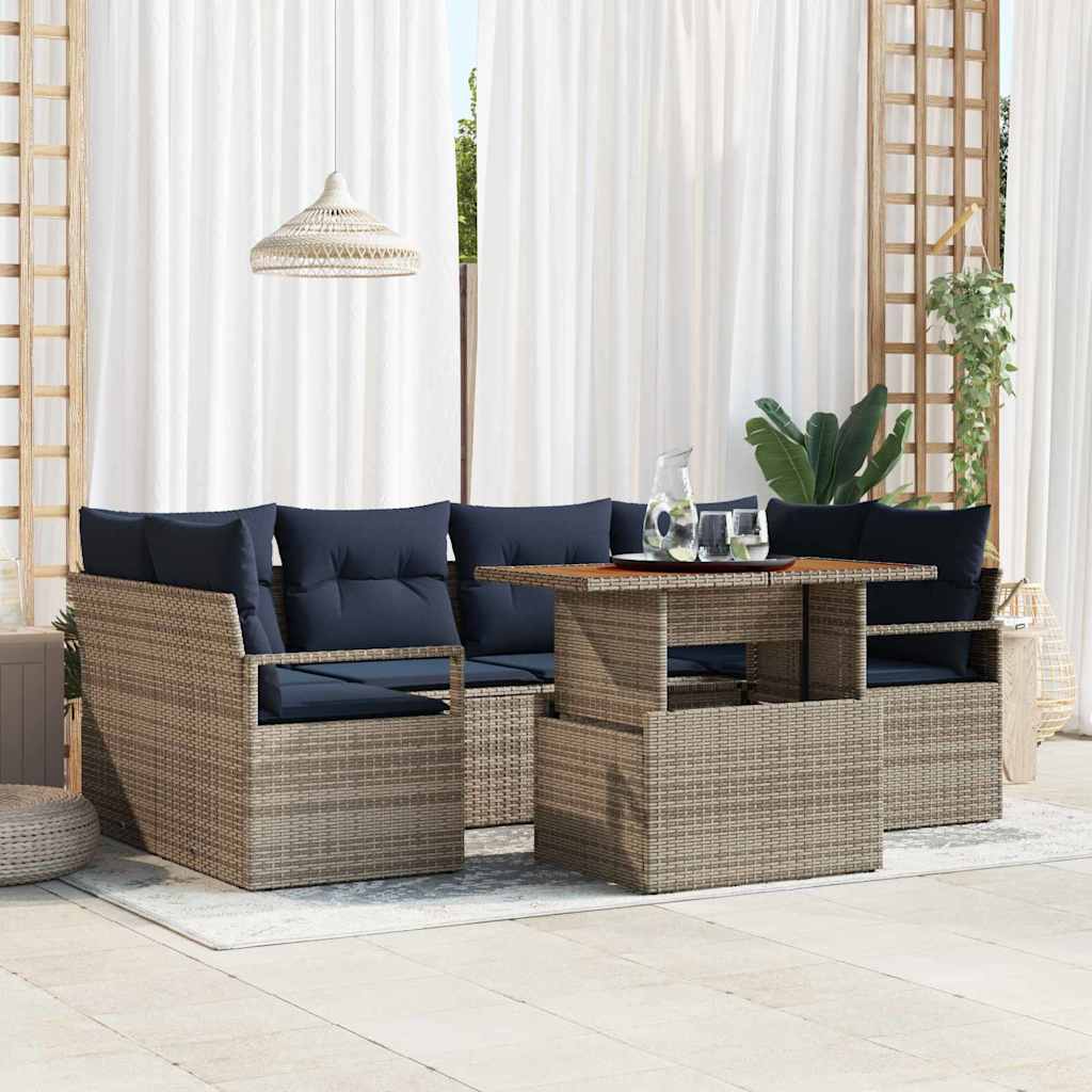 Tuin Sofa Set 7 st 6-Aantal zitplaatsen grijs en marineblauw