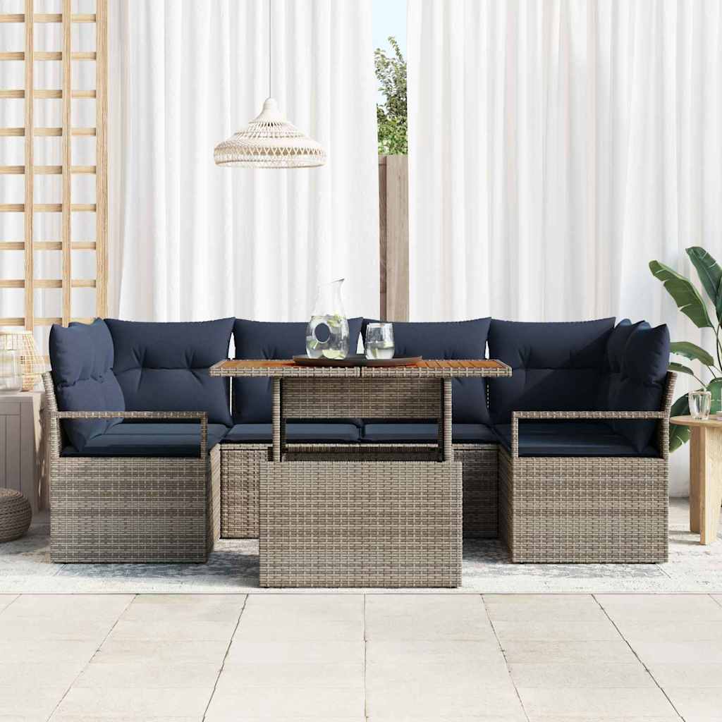 Tuin Sofa Set 7 st 6-Aantal zitplaatsen grijs en marineblauw