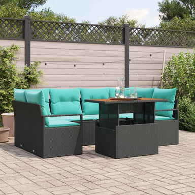 Tuin Sofa Set 7 st 6-Aantal zitplaatsen Zwart en blauw