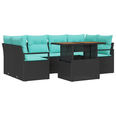 Tuin Sofa Set 7 st 6-Aantal zitplaatsen Zwart en blauw