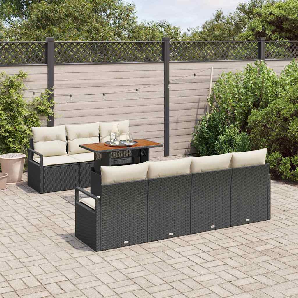 Tuin Sofa Set 8 st 7-Aantal zitplaatsen Zwart en Crème