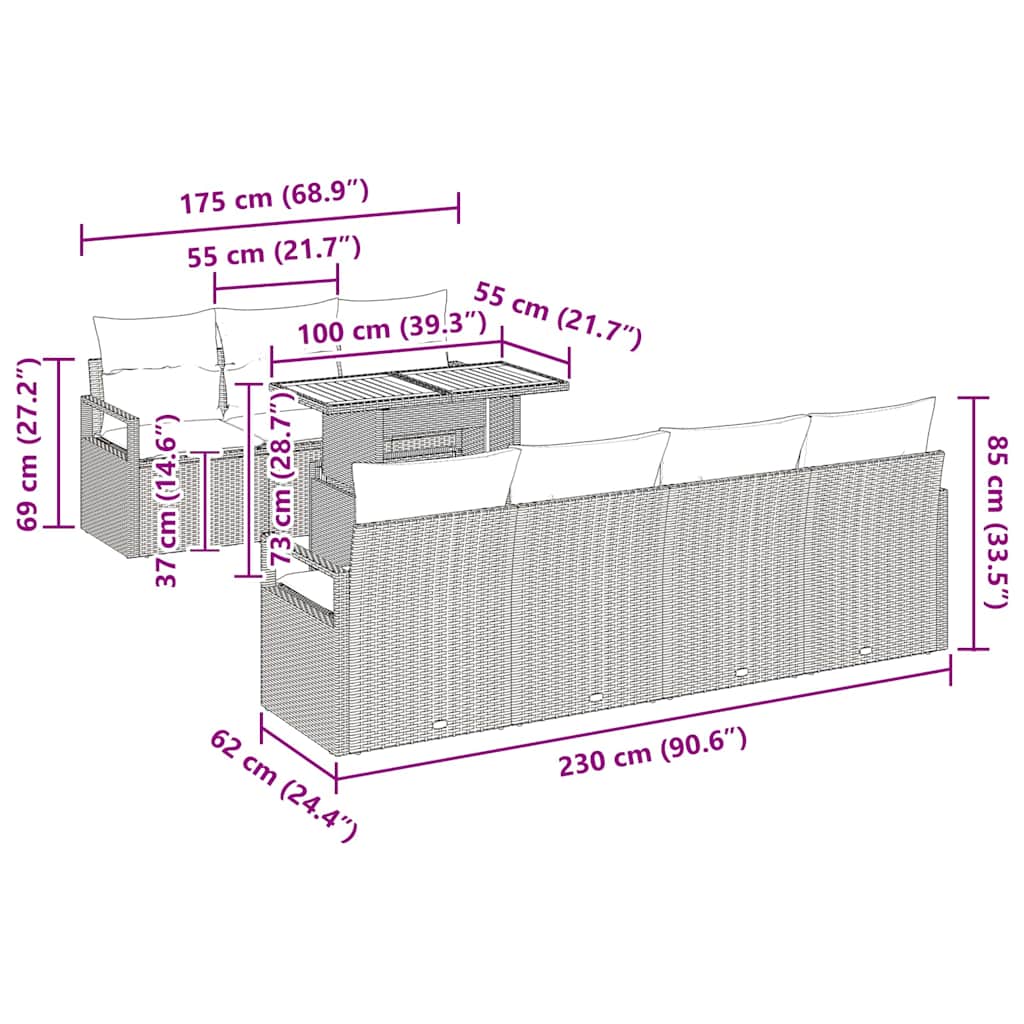 Tuin Sofa Set 8 st 7-Aantal zitplaatsen Grijs en Bruin