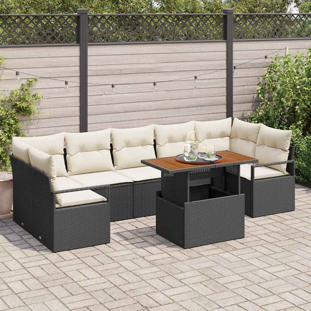 Tuin Sofa Set met kussen 8 pcs Zwart en Crème