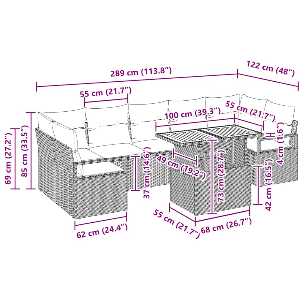 Tuin Sofa Set met kussen 8 pcs Zwart en Crème