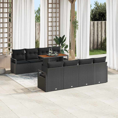 Tuin Sofa Set 9 st 8-Aantal zitplaatsen Zwart en Bruin