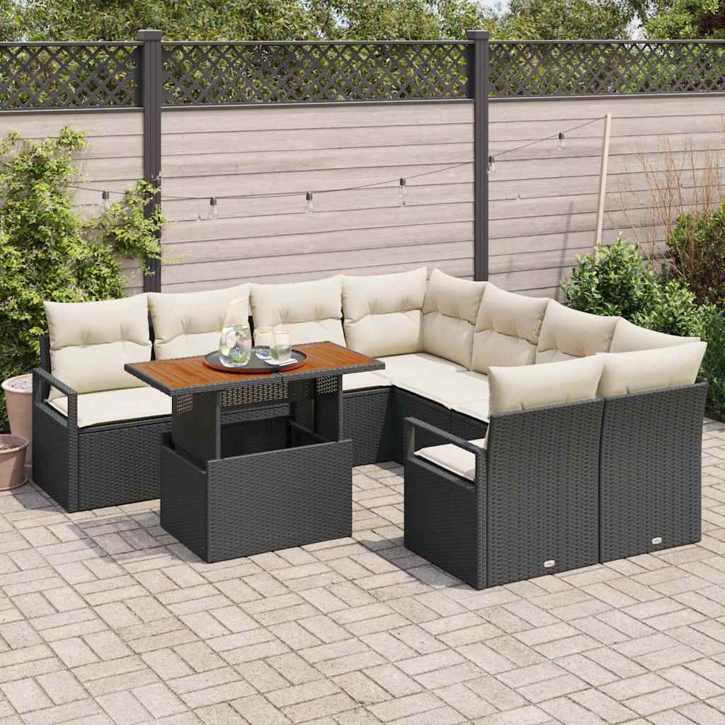 Tuinbankenset 9 st 8-Aantal zitplaatsen Zwart en Crème