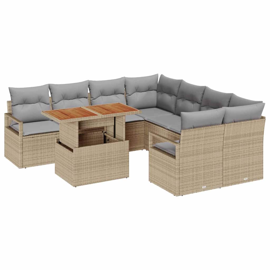 Tuinbankenset 9 st 8-Aantal zitplaatsen Beige en Grijs